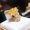 Neuer Damenring mit glänzenden gelben Zirkonia-Blumen, schöner versilberter Party-Schmuck, Pfirsichblüten-Ring, Schmuck, Jubiläumsgeschenk