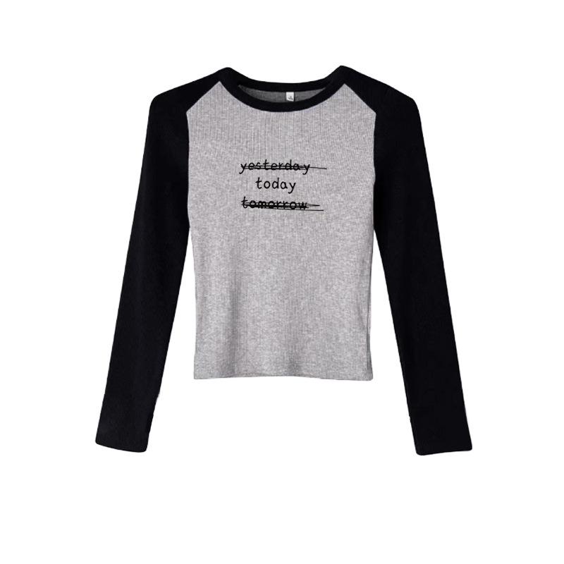 Women s Dark Blue Patchwork Raglan Long Sleeve Slimming Top - Spring/Autumn 2025 Extra Large