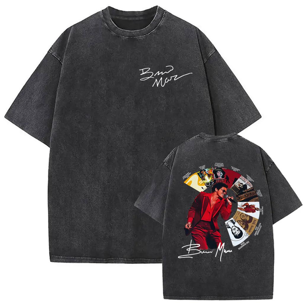 Vintage Washed Rapper Bruno Mars New Album Graphic T Shirts Mens Hip Hop Pop Loose Fashion Short Sleeve Tshirt Streetwear