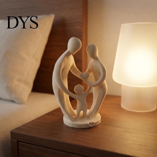 Modern Art Pieces for TV Cabinet 3D Printed Family of Three Figurine, Abstract Parent Child Bond Minimalist Home Ornaments Shelf Sculpture,