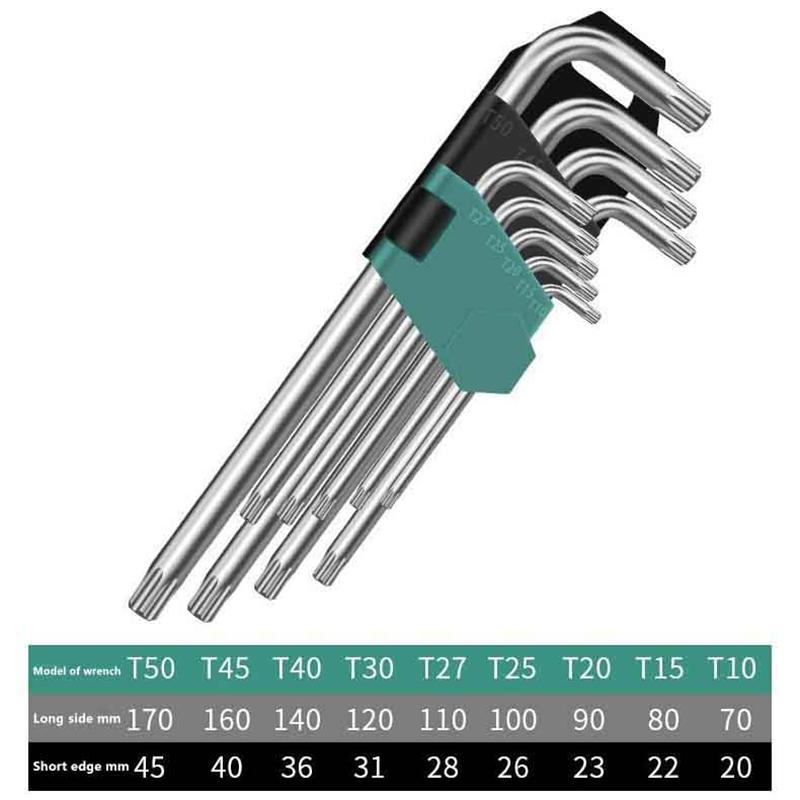 9Pcs/Set Torx Star Wrench Kits Extended Allen Keys Hexagon Spanner Key Set Plum Blossom Dual End L Type Star Screwdriver