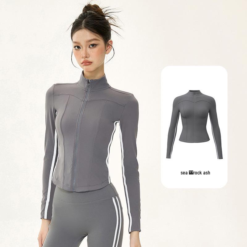Women’s Autumn/Winter Yoga Suit: Slimming Stand Collar Zipper Jacket with Long Sleeves for Running, Training, and Fitness