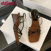 Fashion New 2025 Fashion Wedges Elegant Women Heeled Sandals Shoes Female Slides Footwear Square Toe Ladies Heeled Sandals Shoes Pumps