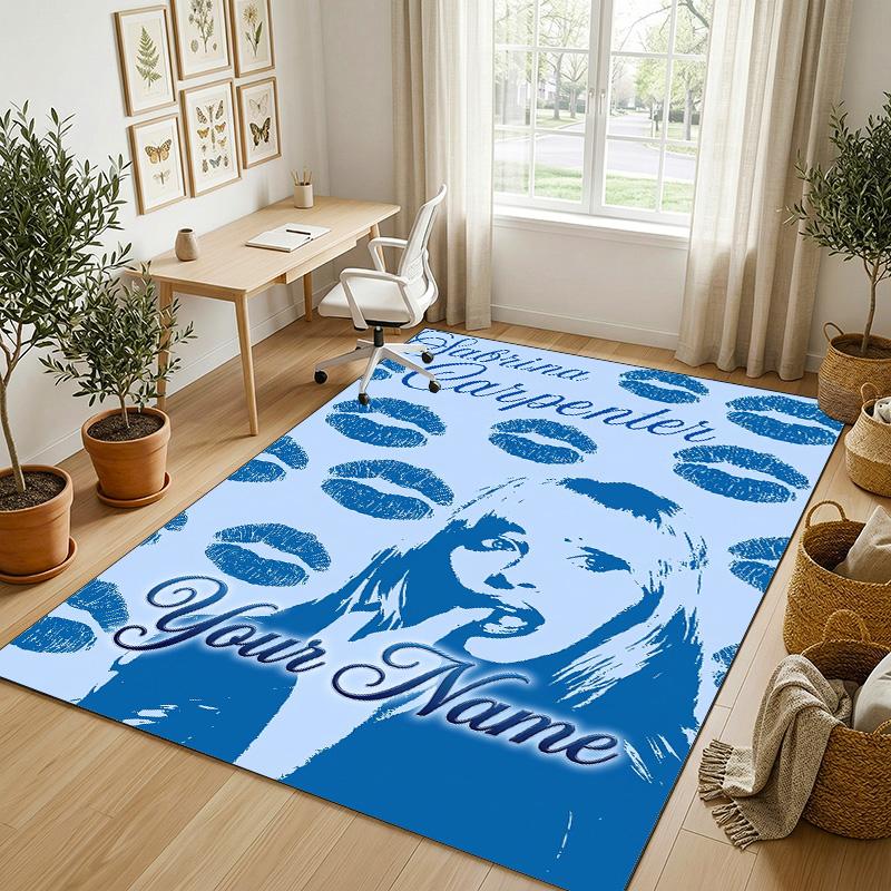 Personalized Crystal Velvet Carpet,Sabrina Carpenter Custom Printed Name, Plush Area Rug For Home Indoor Decor