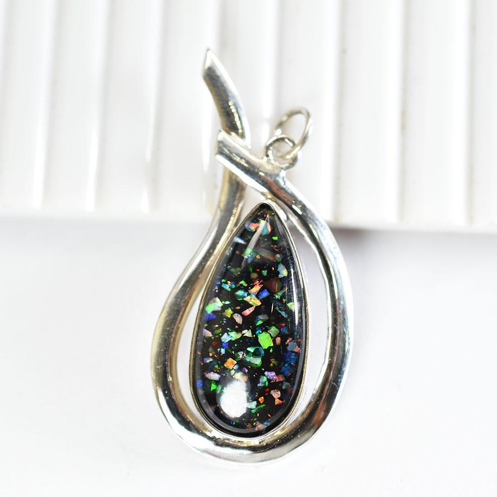 Natural Opal Pendant 40.20 ct Multicolor 925 Sterling Silver Pear October Birthday Birthstone