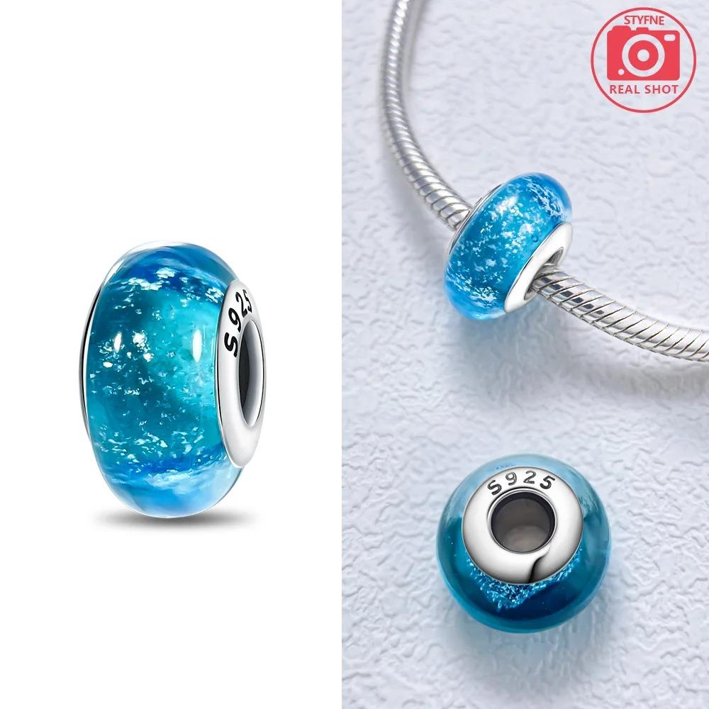 Оригинальные Розовые Стеклянные Бусины Синие Романтичные Бусины Шармы из Серебра 925 Пробы для Женщин DIY Изготовление Украшений Браслет Подходит