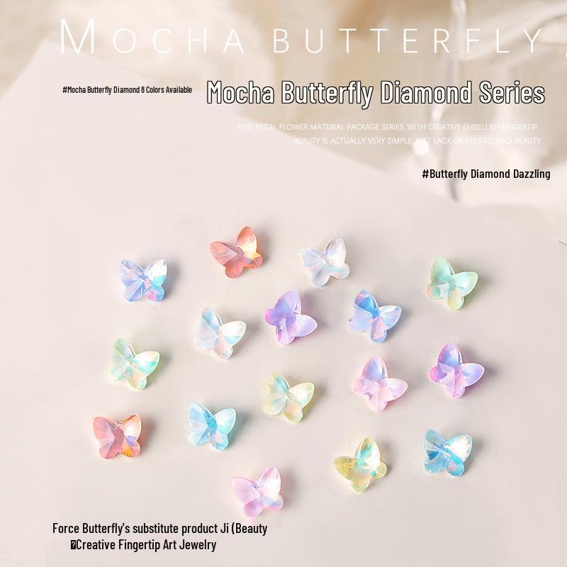 

Colorful Mocha Butterfly Nail Jewelry - 10pcs Pointed Bottom Glass Rhinestones