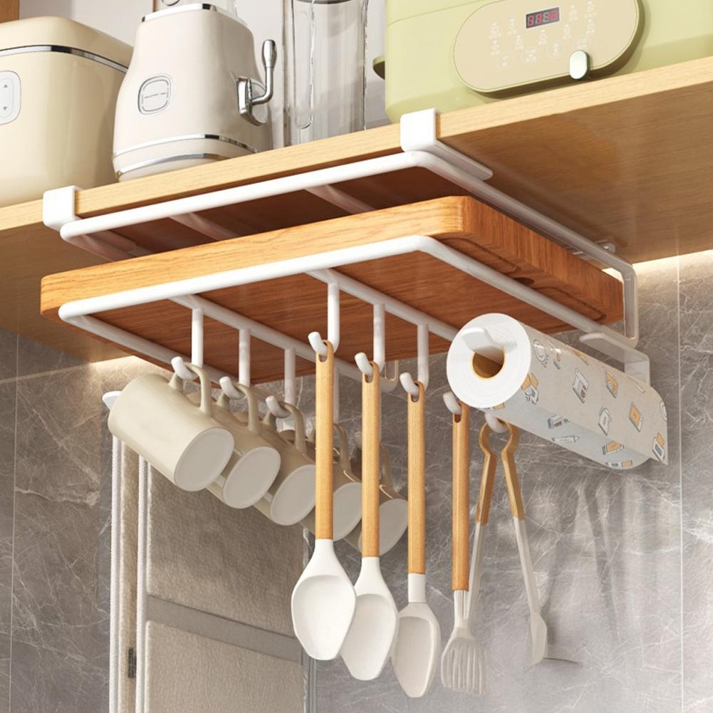 Kitchen Hanging Organizer Rack Strong Load-bearing Storage Rack With Hooks Sturdy Space-efficient Shelf Lid Storage Holder