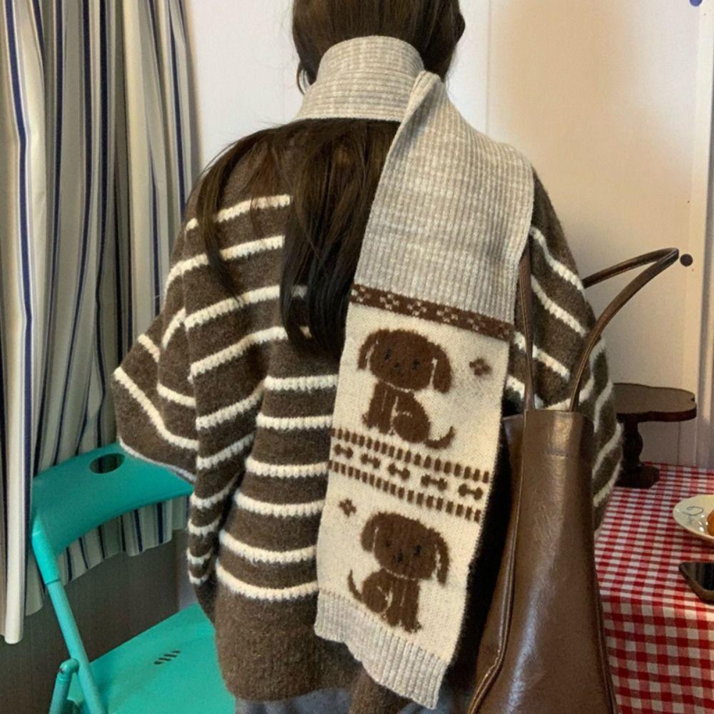 Sweet Cool Cartoon Cat Knitted Scarf Jacquard Winter Wool Scarf Puppy Cycling Neckerchief Girls