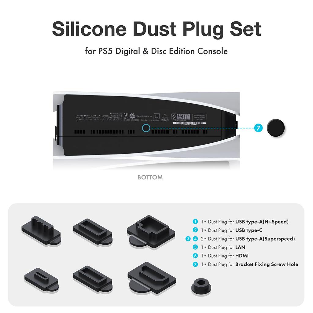 GRAUGEAR PS5 Dust Protector Cover Includes Dust Fan Dust and Silicone Dust Plug Set for Breathable Dustproof Dustproof Dust USB and Controller