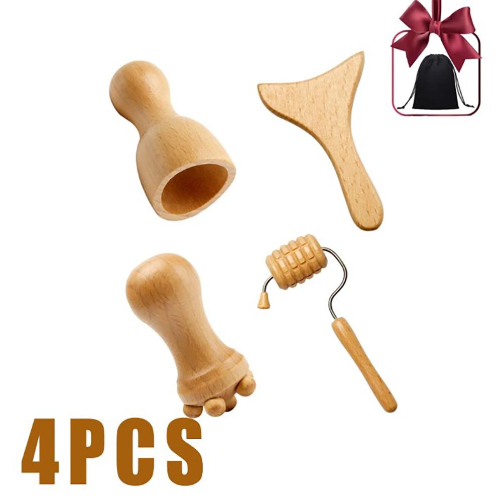 Rouleau de Massage Facial en Bois Maderothérapie Faciale Lifting Kit de Massage en Bois Thérapie Anti-Cellulite Lifting Facial Anti-Rides