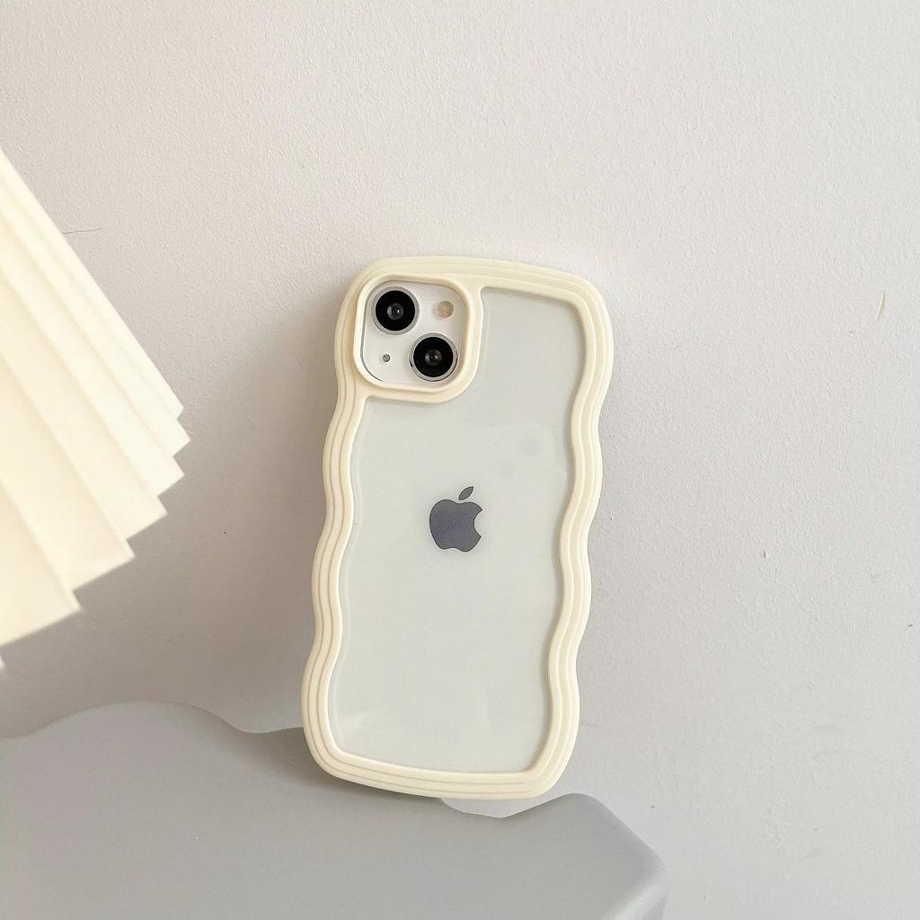 Fashion Transparent Curly Wave Case for iPhone 16 11 12 13 14 15 Pro Max 8 Plus X XR XS Shockproof Bumper Cover Capa Aesthetic