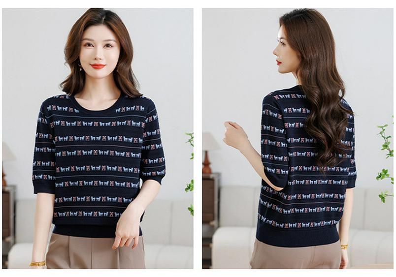 Seven-Sleeve Slimming Pullover for Middle-Aged and Elderly Mothers – Lightweight Knit Top for Spring and Summer