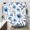 1Pc Blue-Grey Botanical Patterned Shower Curtain, Polyester Fabric, Machine Washable, Suitable For Bathroom Dcor.
