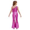 Combinaison Fille Paillettes Brillantes Design Sans Manches Décolleté Bardot Ornement à Franges Pantalon Évasé Taille Haute