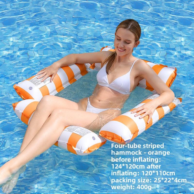 Summer Swim Foldable Striped Inflatable Lounge Hammock Stripe Swimming Pool Parties and Floating Mat Pool Toys Pool Inflatable