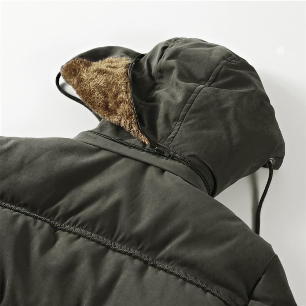 Winter Fur Hooded  windproof Coat Pockets Fleece metal zipper Men  Thick Warm Jacket