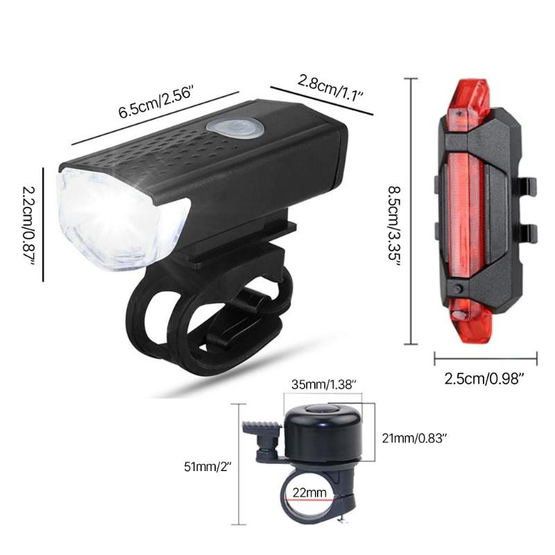 USB Rechargeable Bike Light Set Practical Bicycle-Front Headlight-and Back Taillight Easy to Install Cycling Accessories