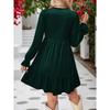 Women Elegant Velvet V Neck Long Sleeve High Waist A Line Short Dress