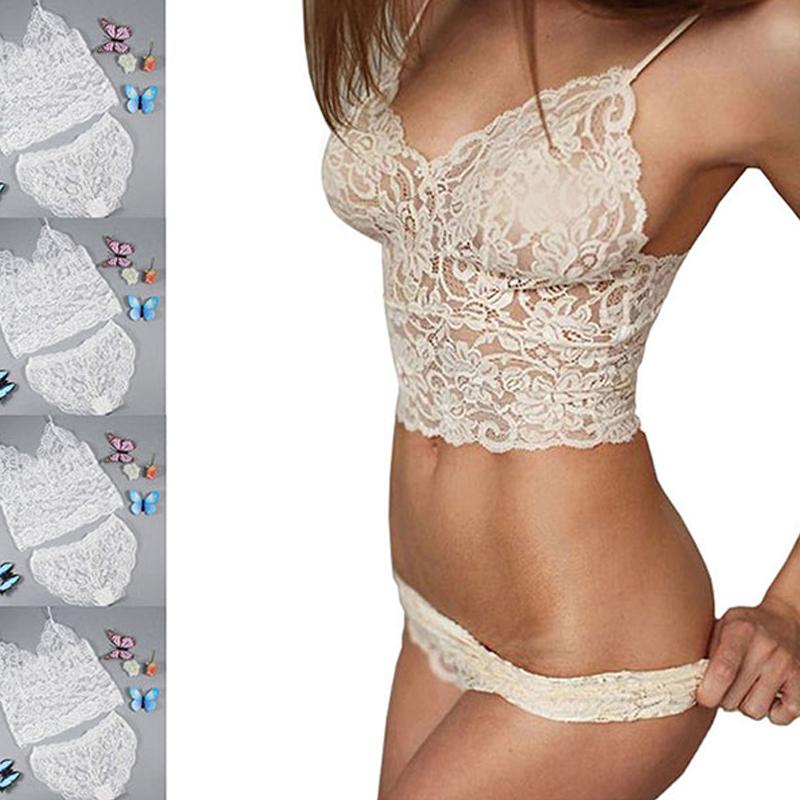 Women Sexy Lingerie Bralette Set Women Sexy Corset Hollow Lace See-through Underwear Cami Lingerie Bra Set Sex Clothes