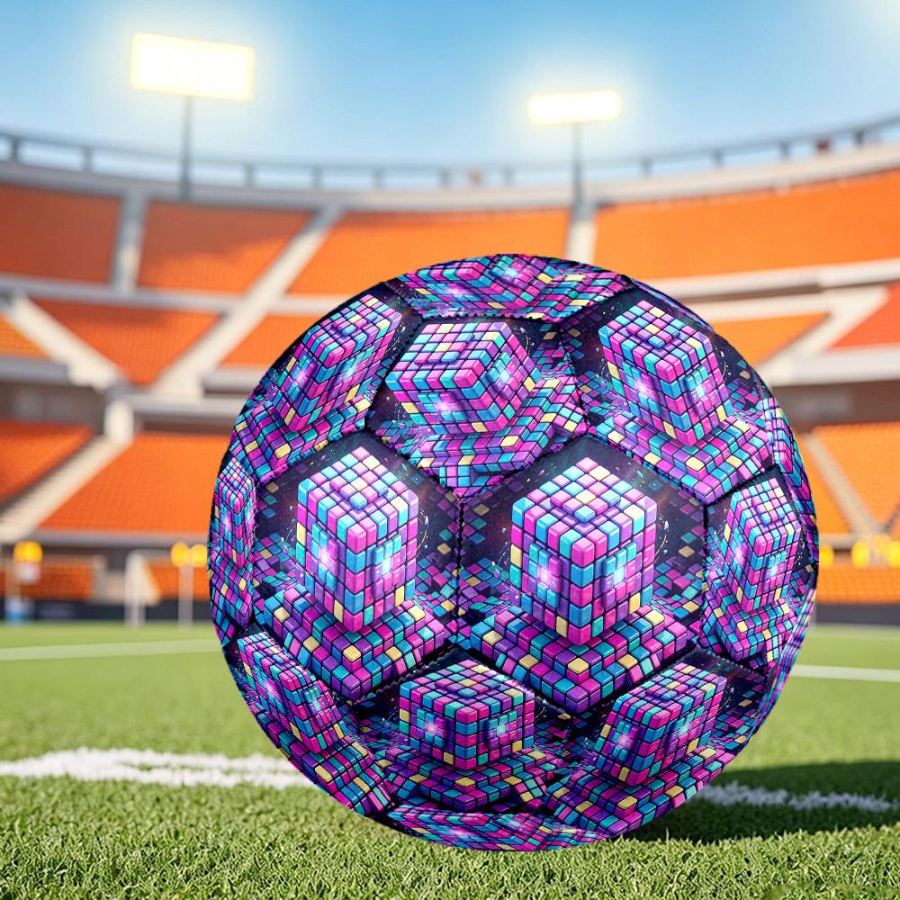 1pc Colorful Cube Puzzle Themed Soccer Ball, Size 5, Lightweight PVC Material, Outdoor Training Soccer Ball Gift. q62280