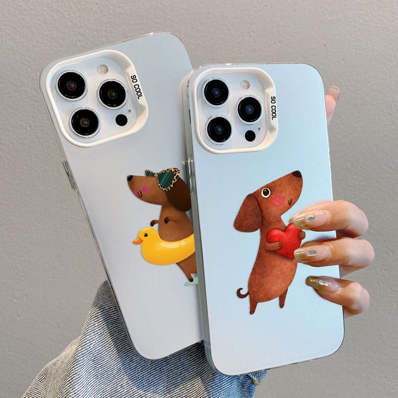 Funny Dancing Dachshund Sausage Dog Pattern Laser Phone Case For iPhone 17 Pro Max 15 16 14 Pro Max 13 11 12 Mini Pro Max Covers