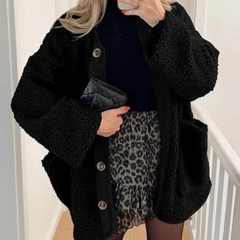 Women's Warm Winter Coats Casual Long Sleeve Button Up Fuzzy Sherpa Fleece Jackets Outerwear