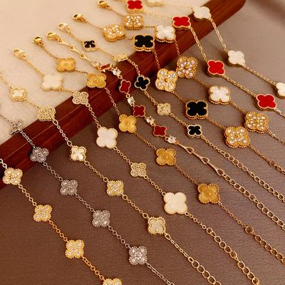 Light Luxury Zircon Mother-of-pearl Bracelet Personality Commuter Bracelet Bracelet Net Celebrity Temperament High-end Four-leaf Clover Bracelet