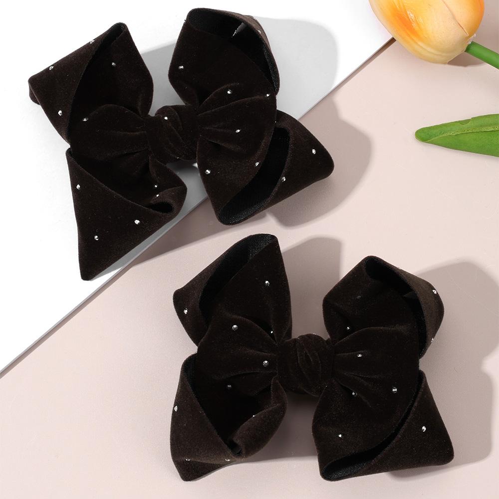 2Pcs New Velvet Bow Hair Clips Glitter Dot Sweet Rhinestones Hairpins For Girls Kids French Style Headwear Hair Accessories