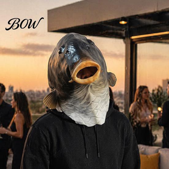 Detailed Fish Face Mask for Halloween Funny Head Mask, Realistic Latex Carp Cosplay Prop, Animal Elastic Full Coverage Costume Party Prank,
