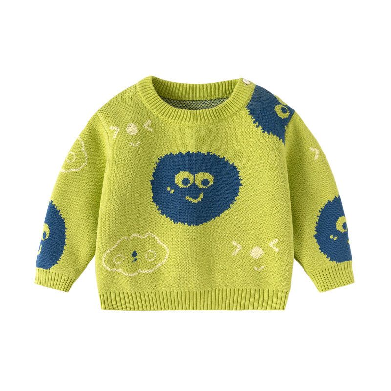 Fruit Green Emoticon Pattern Sweater for Boys and Girls, Autumn and Winter Children's Clothing, Thickened Children's Knitwear, Boys' Pullover Top