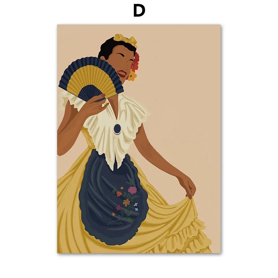 

Abstract Spanish Woman Dance Illustration Wall Art Canvas Painting Nordic Posters Print Modern Wall Pictures for Living Room D 21X30CMNo Framed