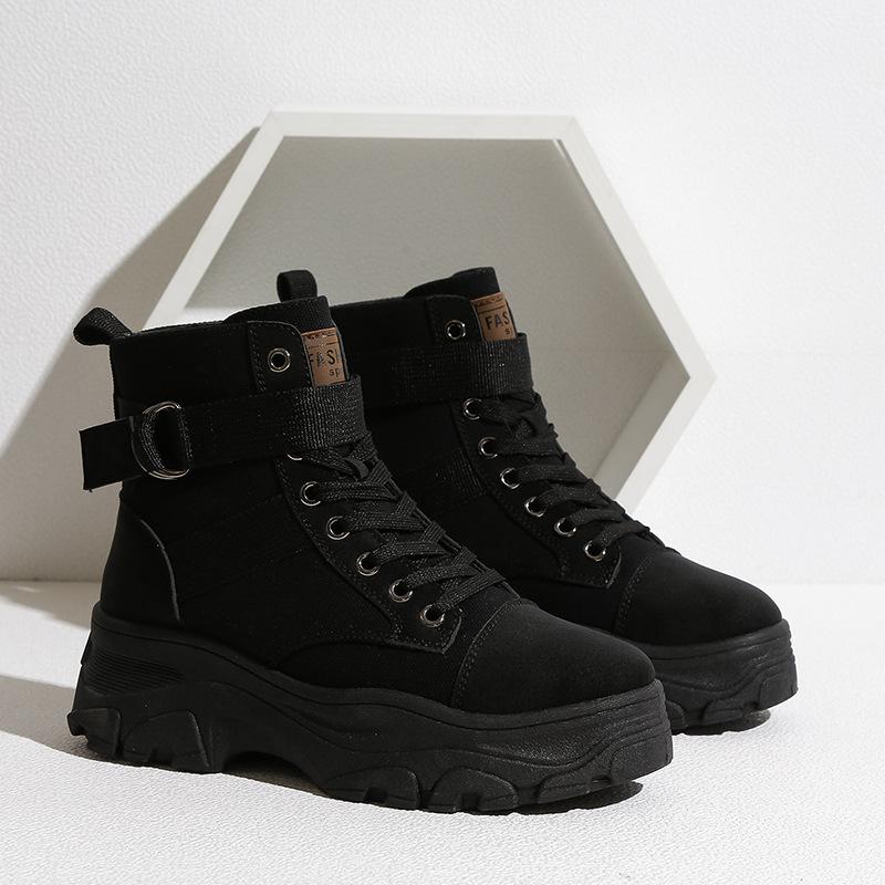 Large Size Martin Boots New Spring Thin Breathable High-top Canvas British Style Thick-soled Single Boots