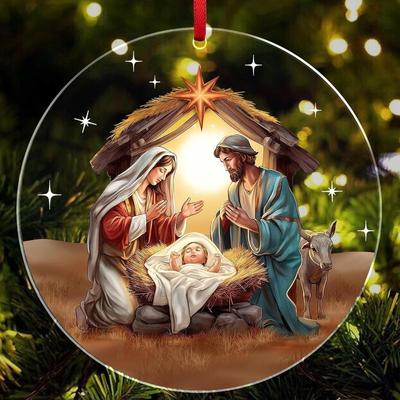 Acrylic Flat 2D Nativity Decoration, Rear View Mirror Car Decoration, Religious Gift, Suitable for Easter, Christmas, Daily and Decorative Pendants