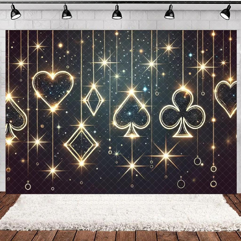 Casino Poker Chips Theme Birthday Party Decorations Playing Cards Money Golden Glitters Red Curtain BalloonS Cake Topper Banner