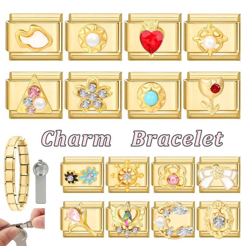 NEW Brilliant Zircon Love Heart Bow Starfish Flower Sun Italian Charm Links Fit 9mm Stainless Steel Bracelet Jewelry DIY Making