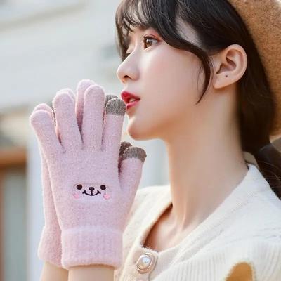 Cartoon Smiley Face Gloves With Winter Insulation And Thick Velvet For Students, Sweet And Cute Touch Screen Gloves For Girls