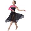 Women Modern Dance Costume Single Sleeve Dress Floral Lace Mesh Patchwork Rhinestone Classical Ballet Dance Outfit Lyrical Dress