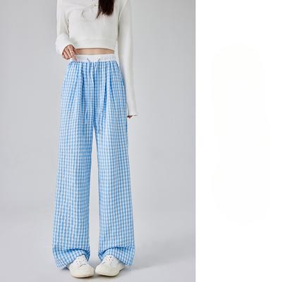 Rosa karierte Weitbein-Hose für Damen für Frühling und Sommer Dünn Neu Hohe Taille Drapierung Gerade Bein Freizeithose Locker Yamamoto-Hose