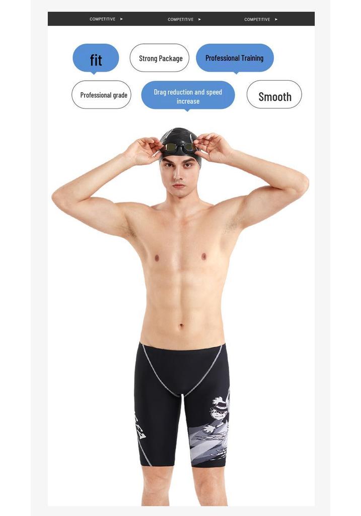 Yingfa Men's Quick-Dry Competition Boxer Swim Trunks, 2024 Style, Anti-Embarrassment Design for Professional Training.