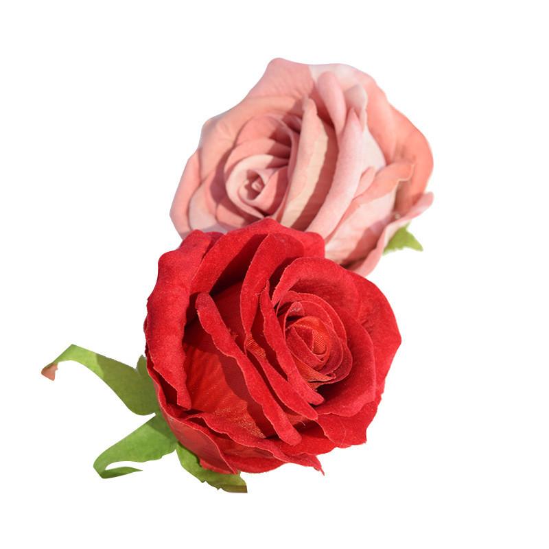 Rose Velvet Artificial Rose Head With Embossed Craft For Wedding Venue Romantic