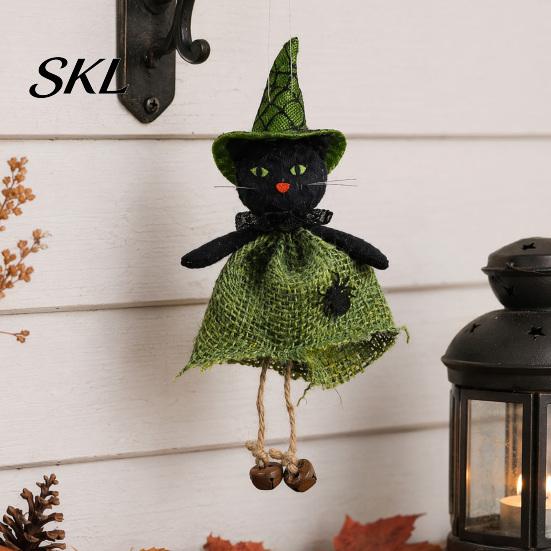 Decorative Witch Statue Halloween Hanging Decoration, Spooky Pumpkin/Ghost/Witch/Black Cat Doll Ornament with Centerpiece Decoration Burlap Skirt for