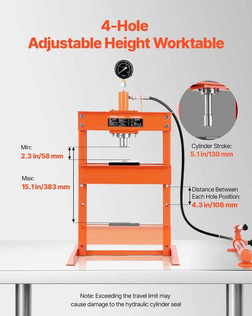 10 T Hydraulic Shop Press Hydraulic Press with Press Plate for Bending