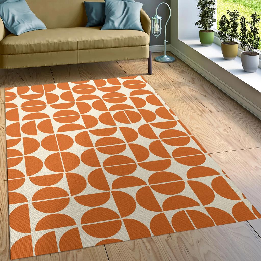 Checkerboard Rug Orange Floral Retro Rug Area Rug Bedroom Aesthetic Retro Rugs Art Deco Rug Mid Century Flower Groovy Rug