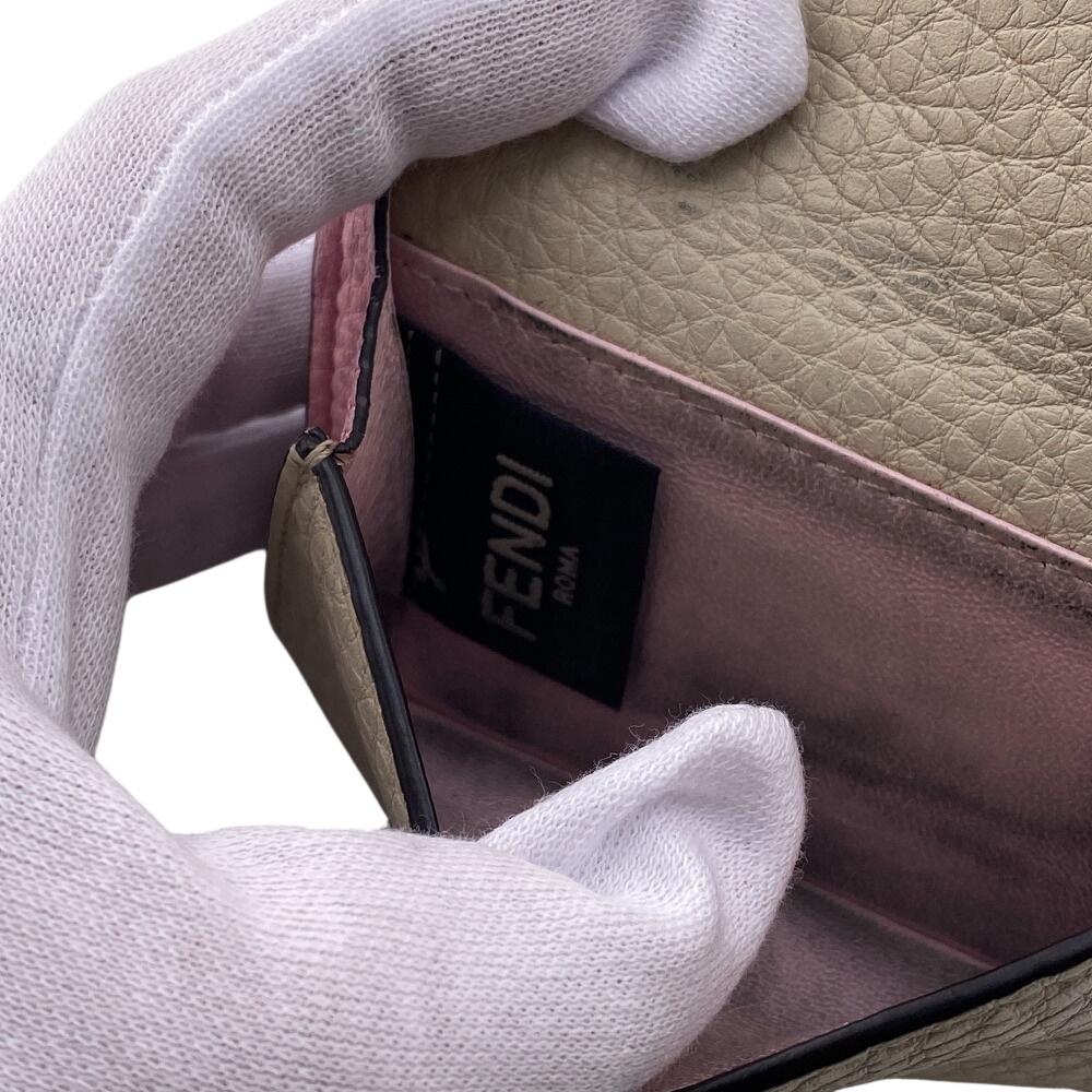 FENDI Compact wallet Celeria leather Tri-fold wallet beige leather Women Used