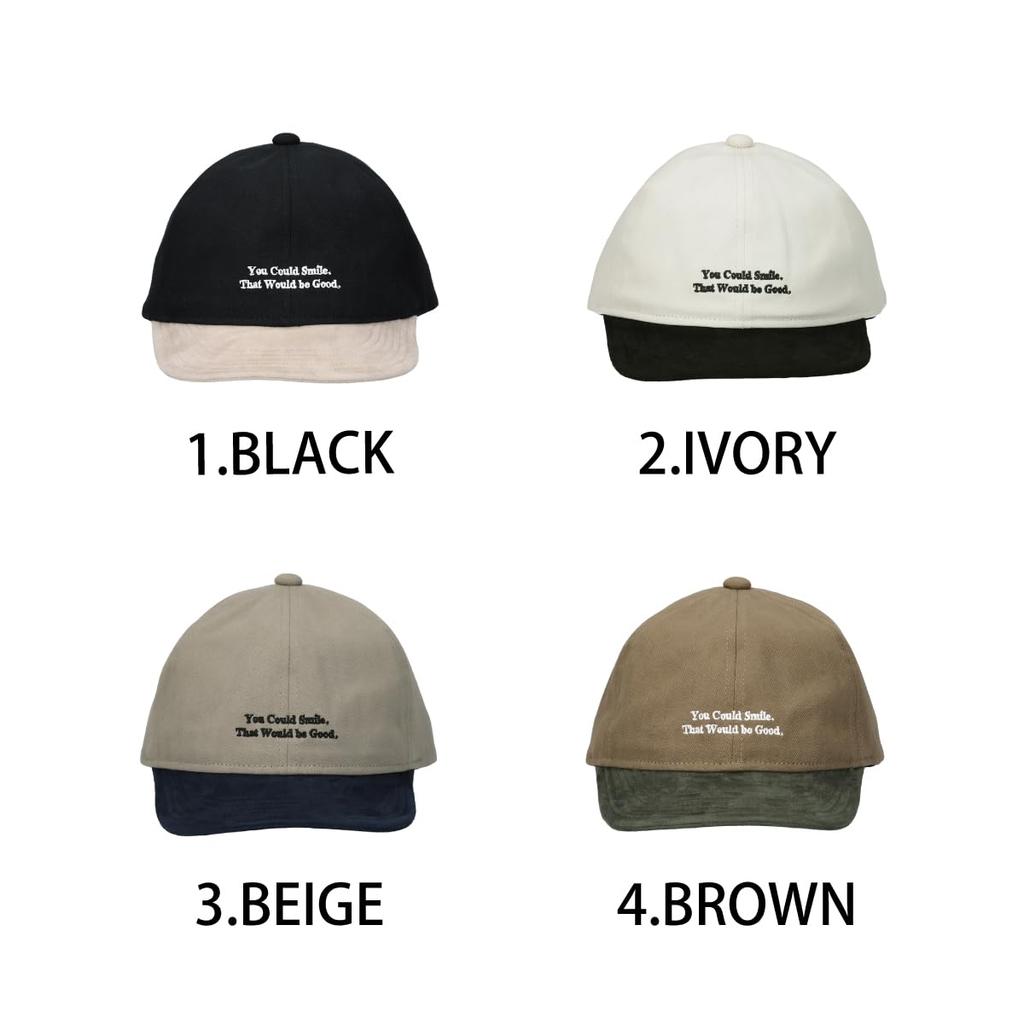 Basic Ench Umpire Cap Short Brim Mini Words Embroidery Bicolor Washable Antibacterial Deodorant Brown