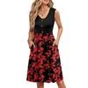 Women Summer Printing Dresses Sleeveless Casual Loose Swing Button Down Midi Sundress With Pockets