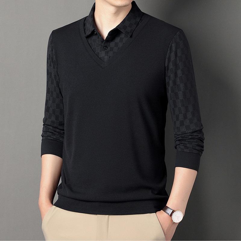 Middle-aged Spring and Autumn Lapel Sweatshirt Men's Long-sleeved Polo Shirt Thin Casual Long-sleeved T-shirt Bottoming Shirt