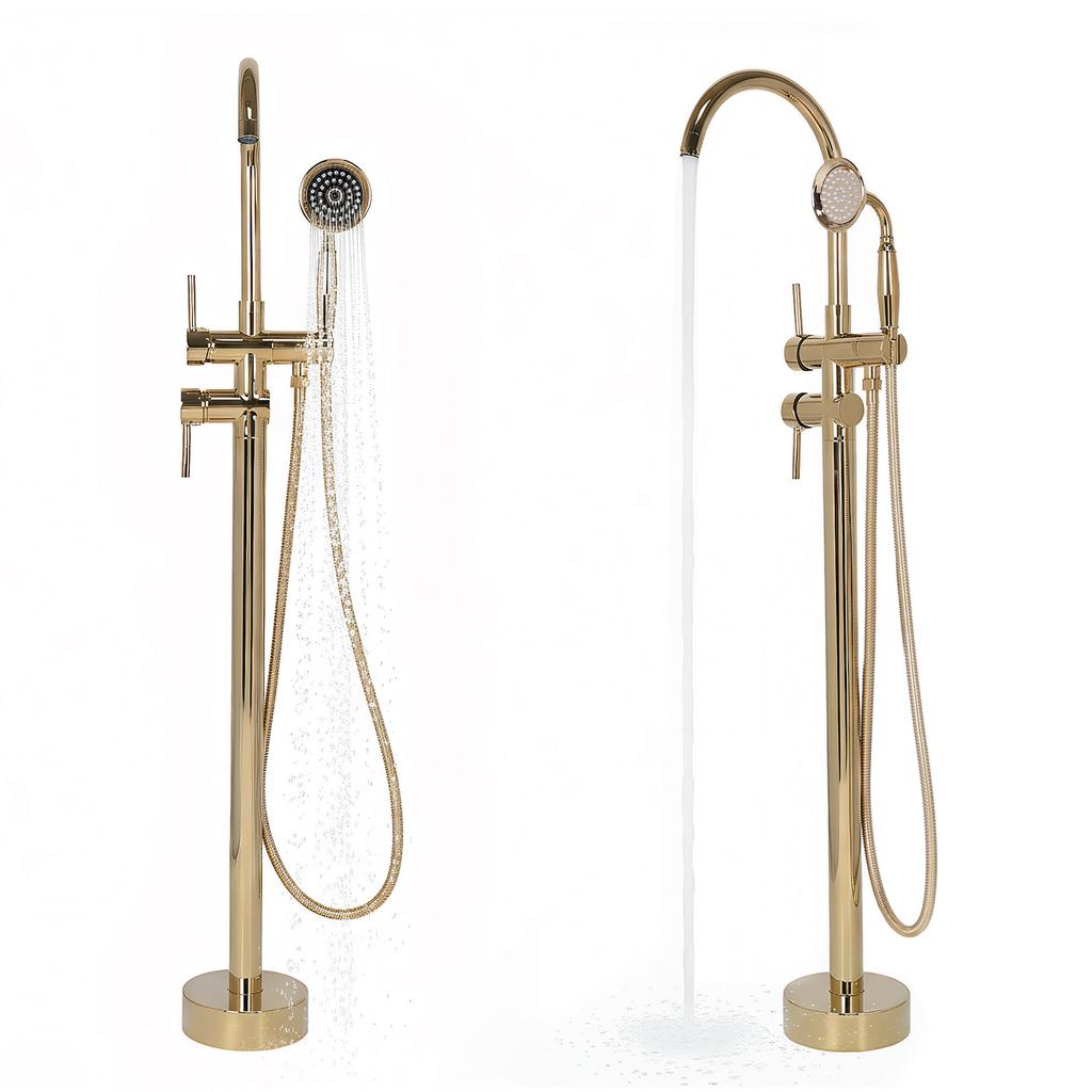 Freestanding Bathtub Faucet Tub Filler Faucets Chrome Floor Mounted Brass Bathroom Faucets with Handheld Shower