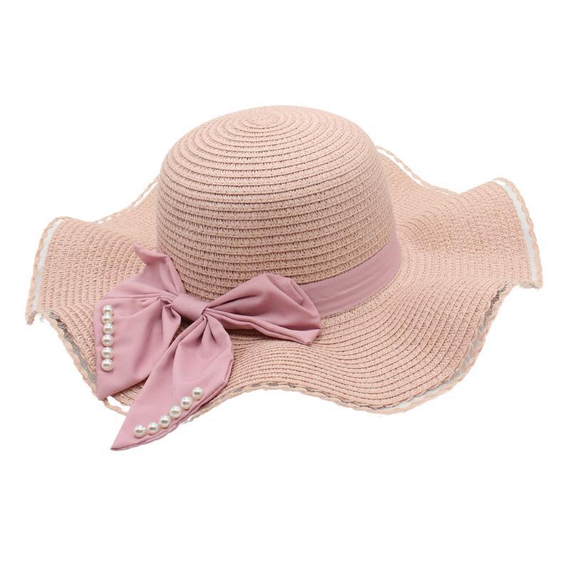 Spring And Summer Straw Hat Women'S Wavy Edge Big Brim Sun Hat Bow Cool Hat Beach Hat Sun Hat